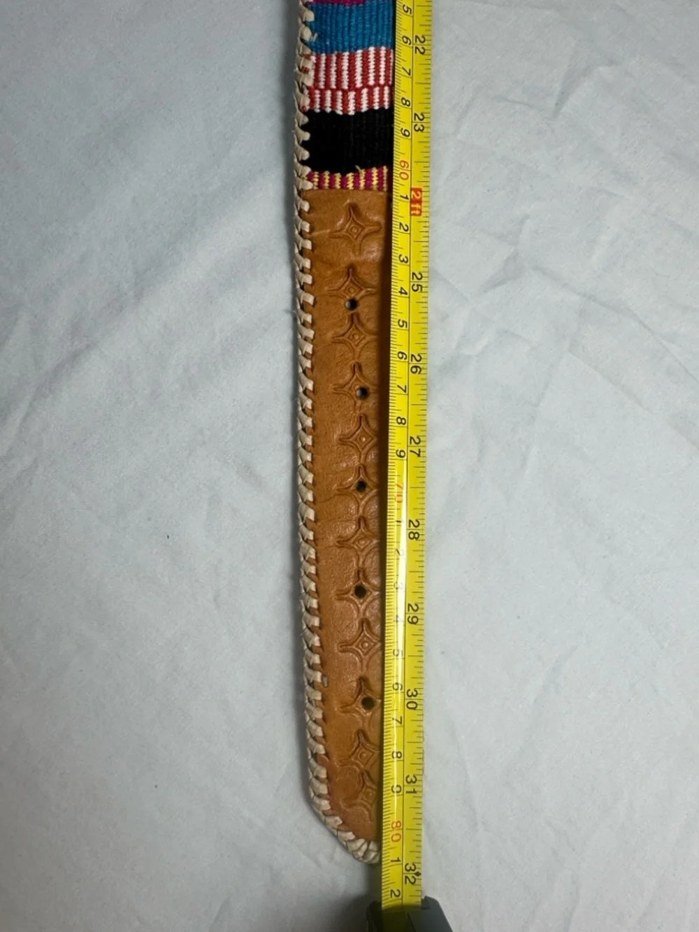 Handmade Guatemalan Woven Multicolored Leather Belt Size 28, Length 32”
